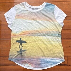 Aeropostale White Ringer Neck Tee with Pastel Speckle